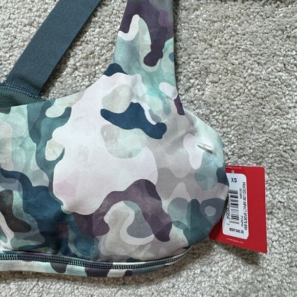 Spanx Low‎ Impact Sports Bra NWT Women's XS Green Camo Printed Removable Pads - Picture 5 of 12